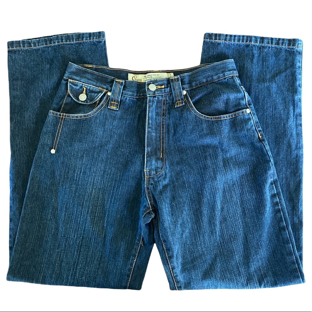 Chams Jeans Dark Wash Contrast Stitching Button Pocket 32x30 F